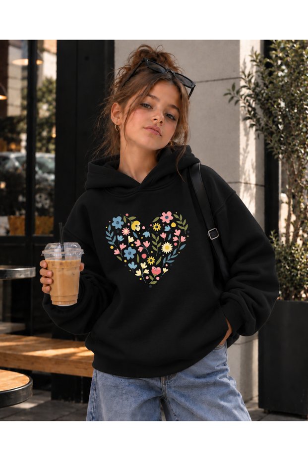 Girl's Hooded Sweatshirt 3 Thread Threaded Winter Printed Hoodie