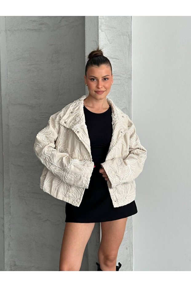 Gabardine Fabric Embroidered Lined Jacket