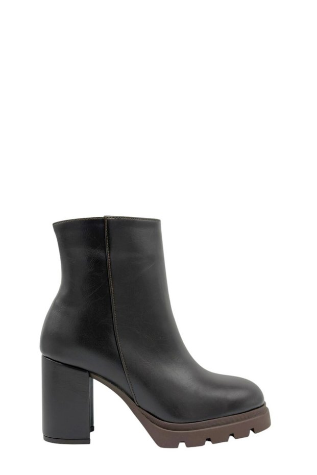 Brown Leather Platform Heeled Women's Boots (005 2601135)