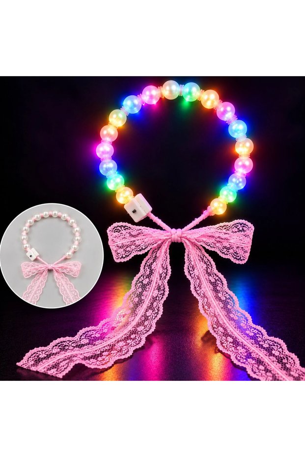 Colorful Lighted Pearl Crown 3 Modes – Pink Lace (5047)