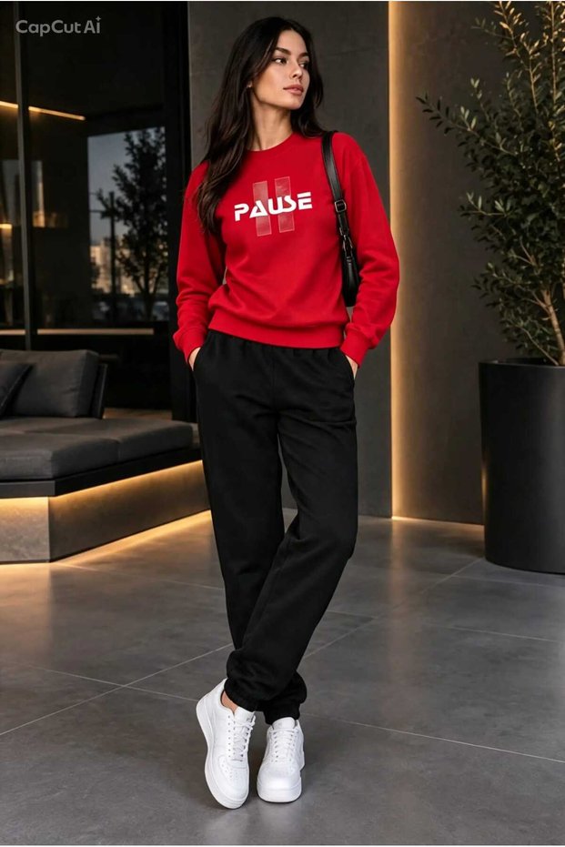 Zero Collar Sweat Suit 2-Piece Combination Winter Shardoon Pause Printed Women's / Men's Unisex Model
