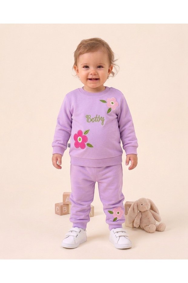 Baby Girl Winter 3 Thread Threaded Floral Embroidered 6-9-12-18-24 Months 2-Piece Top and Bottom Set