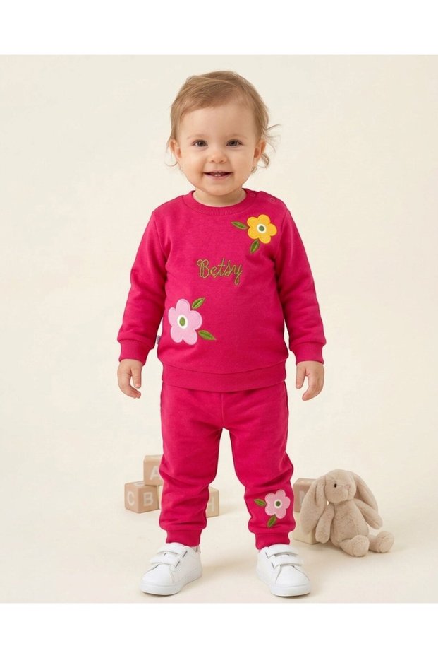 Baby Girl Winter 3 Thread Threaded Floral Embroidered 6-9-12-18-24 Months 2-Piece Top and Bottom Set
