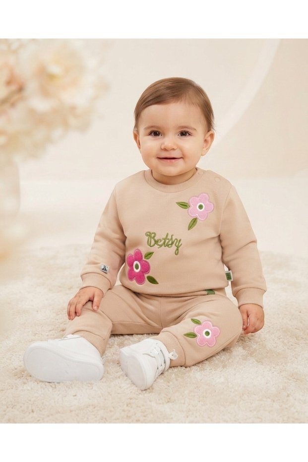 Baby Girl Winter 3 Thread Threaded Floral Embroidered 6-9-12-18-24 Months 2-Piece Top and Bottom Set