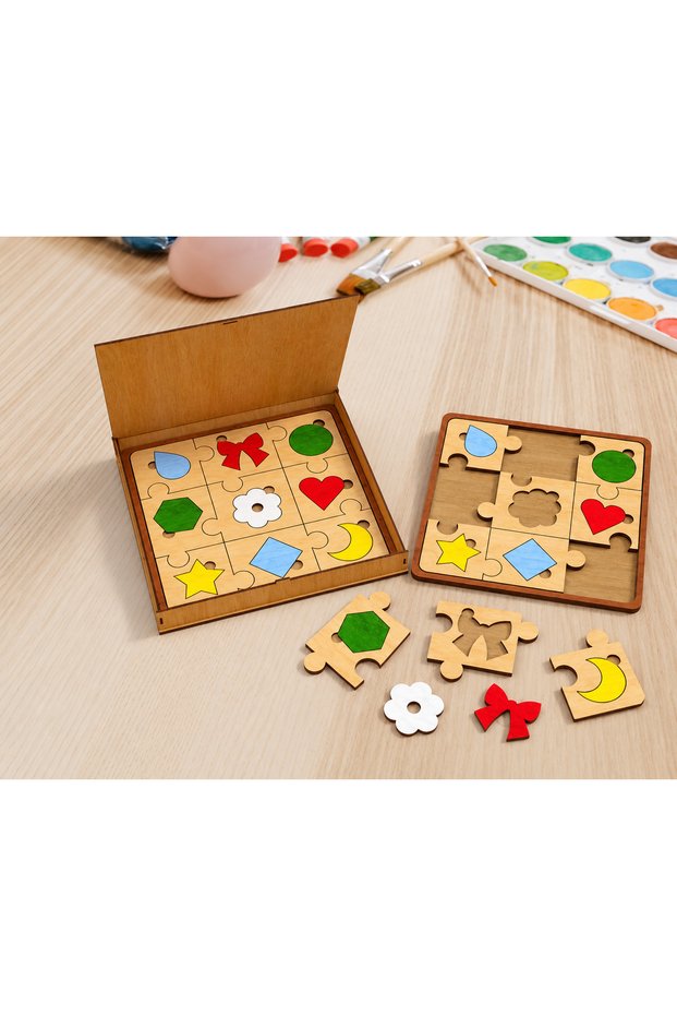 🧩   Wooden Montessori Shape Puzzle |   Educational Wooden Puzzle for Children |   Matching and Motor Skills Toy |   25X25 cm