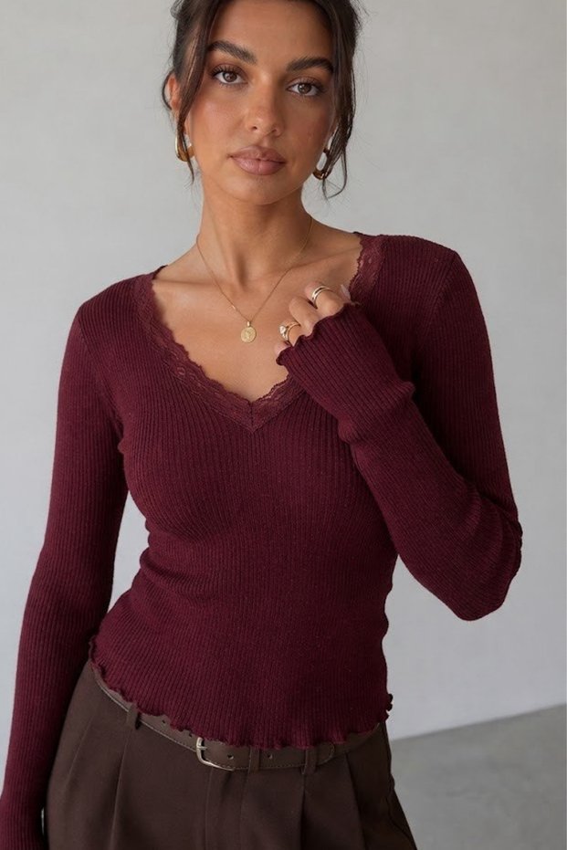Women's V-Neck Lace Detailed Knitwear Sweater