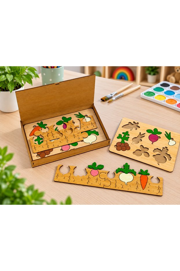 🥕 Wooden Vegetable Puzzle | Montessori Educational Wooden Puzzle | Vegetable Matching Toy for Kids | 20X25 cm