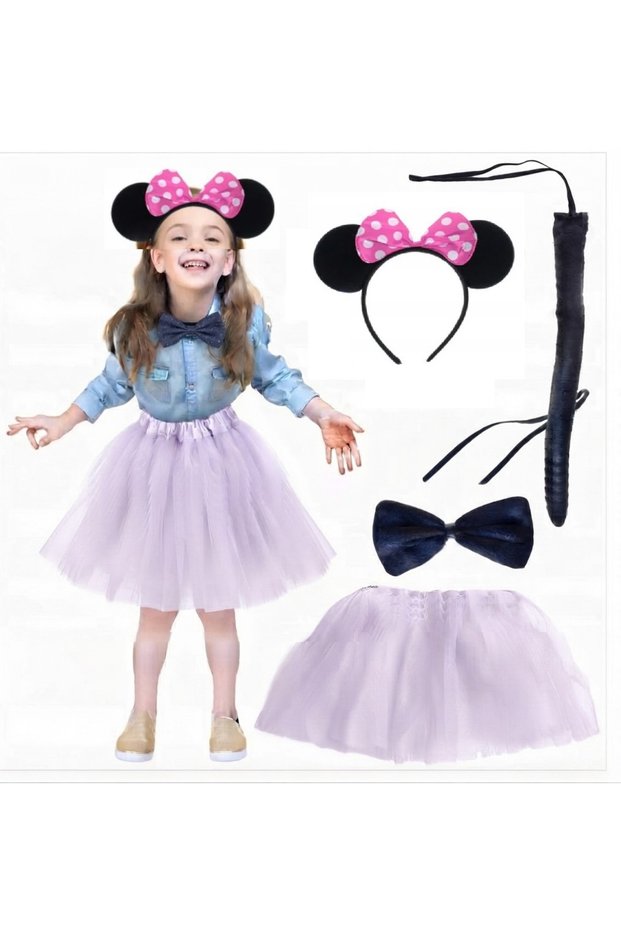 Children's Minnie Mouse Pink Costume Set - Skirt, Crown, Tail, Bow Tie