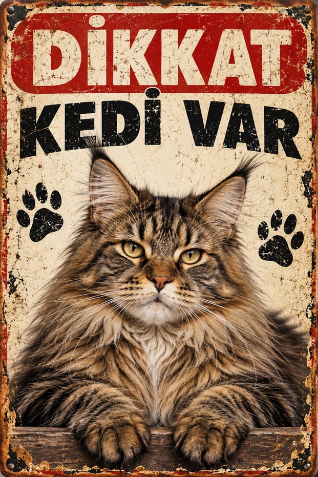 Maine Beware There's a Cat Retro Metal Sign Decorative Wall Sign 20X30Cm