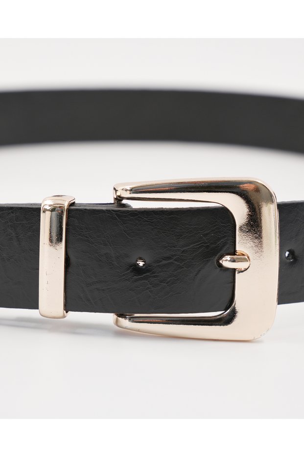 Women's Faux Leather Belt with Gold Buckle Detail