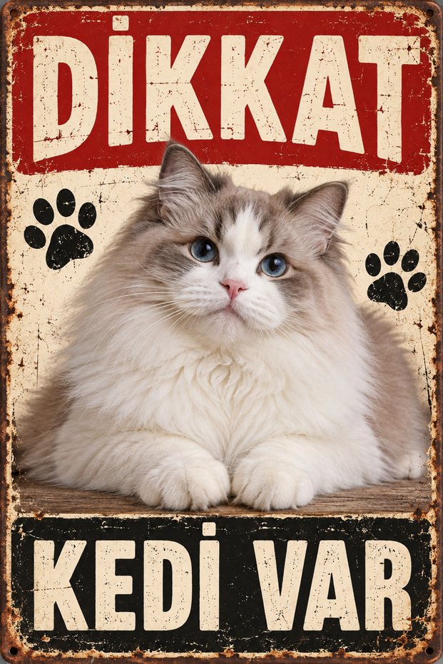 Ragamuffin Beware There Is a Cat Retro Metal Wall Sign Decorative Cat Sign 15X20Cm