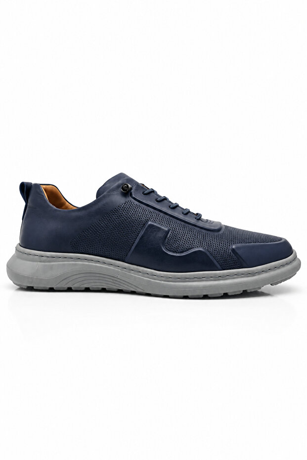 Navy Blue 100% Genuine Leather Orthopedic Shoes | Comfortable Men's Shoe Model Suitable for Daily Use with Poly Sole, Full Mold, Smart Lacing, and Orthopedic Gel Insole Stylish and Comfortable Design Option