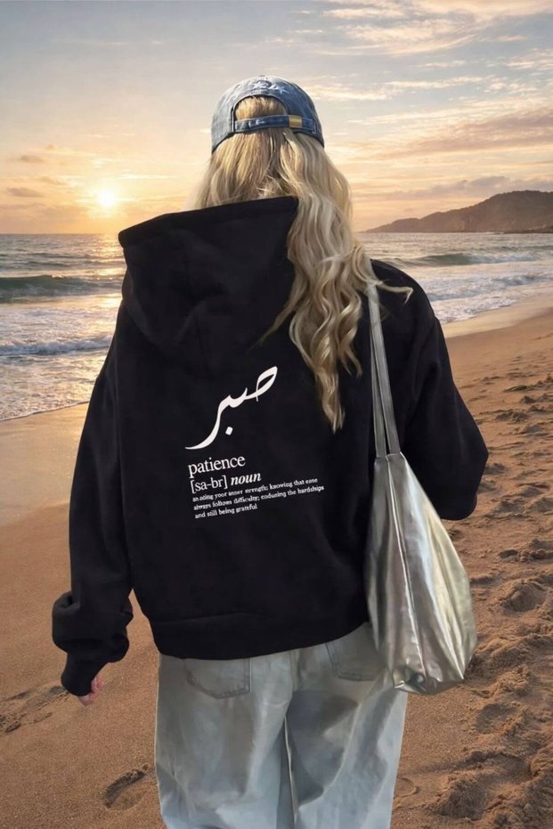 Black Unisex Oversize 3 Thread Raster Printed Hooded Sweatshirt with Kangaroo Pocket