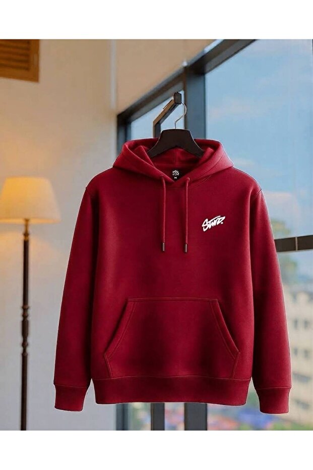 Unisex Oversize 3 Thread Yarn Printed Hooded Sweatshirt with Kangaroo Pocket