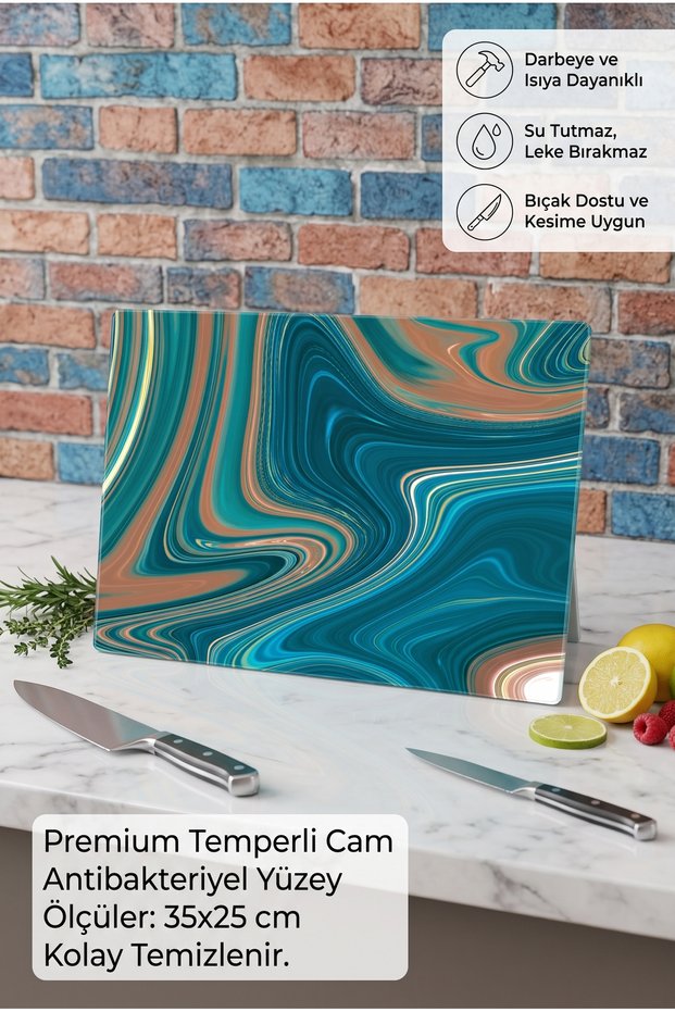 Modern and Stylish Non-Slip Glass Cutting Board with Italian Marble Pattern, Heat Resistant, 25X35 cm Size
