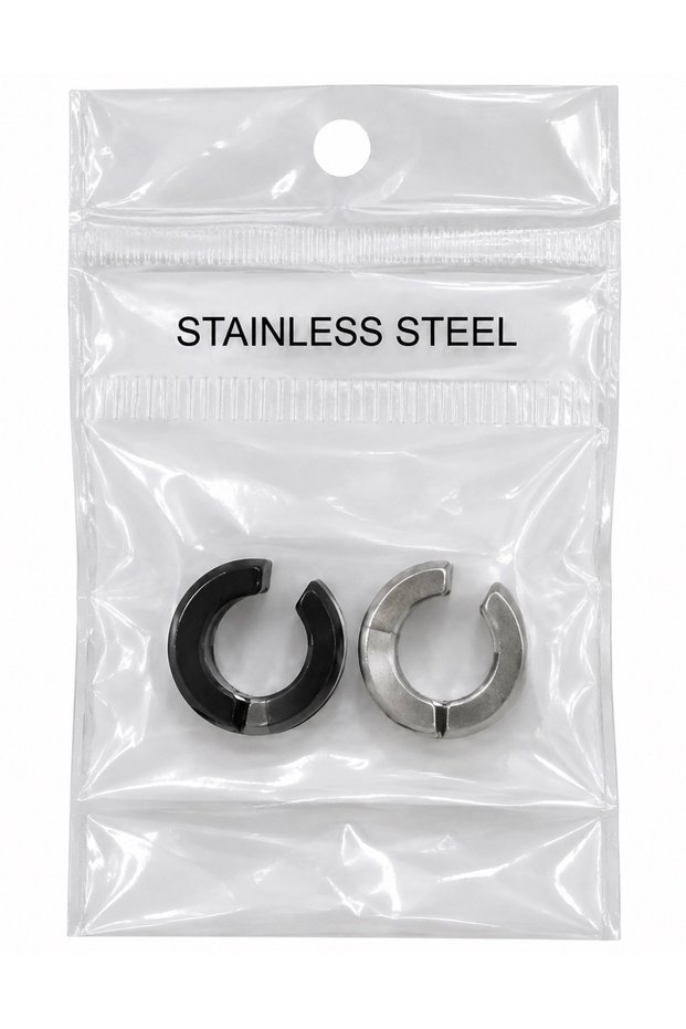 Gray Black Double Color Men's Pinch Hoop Earrings Set of 2 Stainless Steel Non-Pierced Earrings