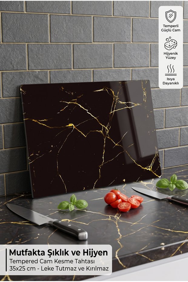 High Quality Tempered Glass Cutting Board with Retro Motifs, Resists Bacteria and Odors, 25X35 cm Size