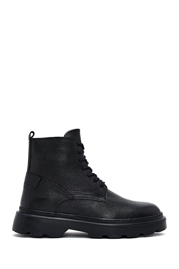 Men's Black Zippered Thick Soled Leather Boots Wm630003Df