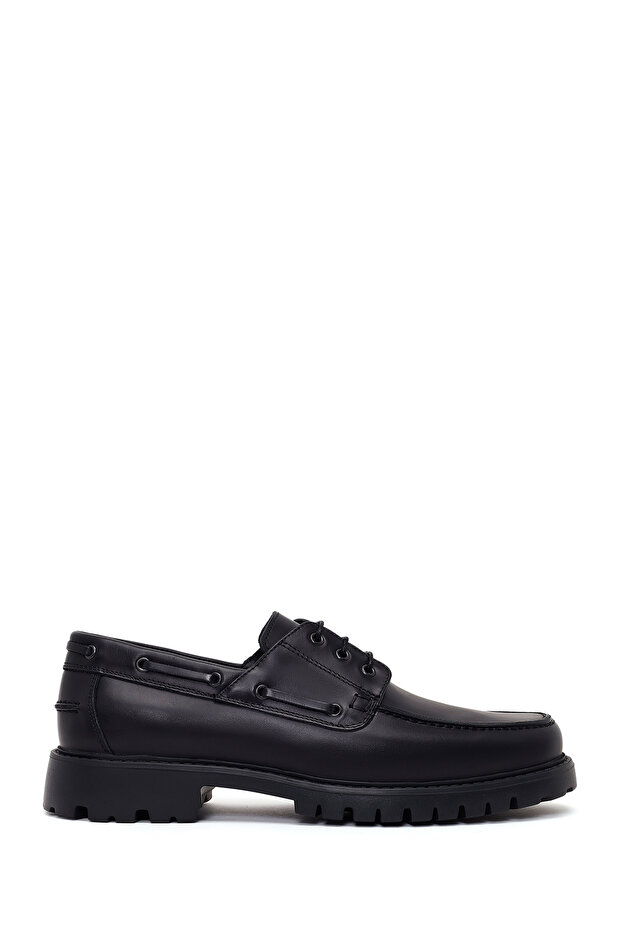 Men's Black Lace-Up Thick-Soled Leather Casual Shoes Wm740019Dv
