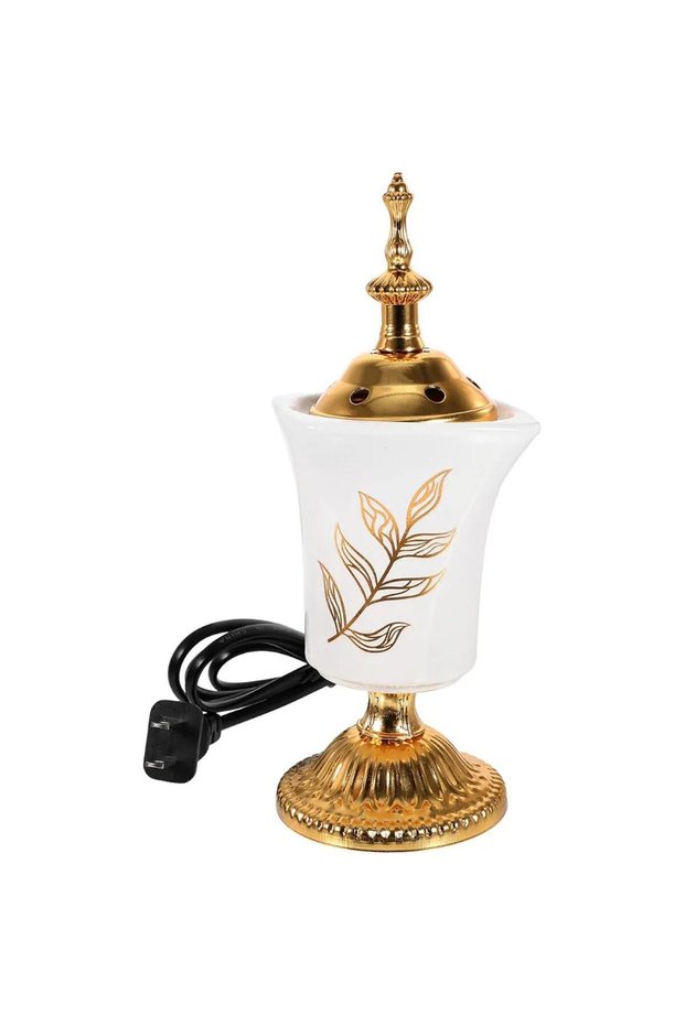 Electric Incense Burner with Decorative Gold Finish, Ceramic Aroma Holder for Home and Prayer Room