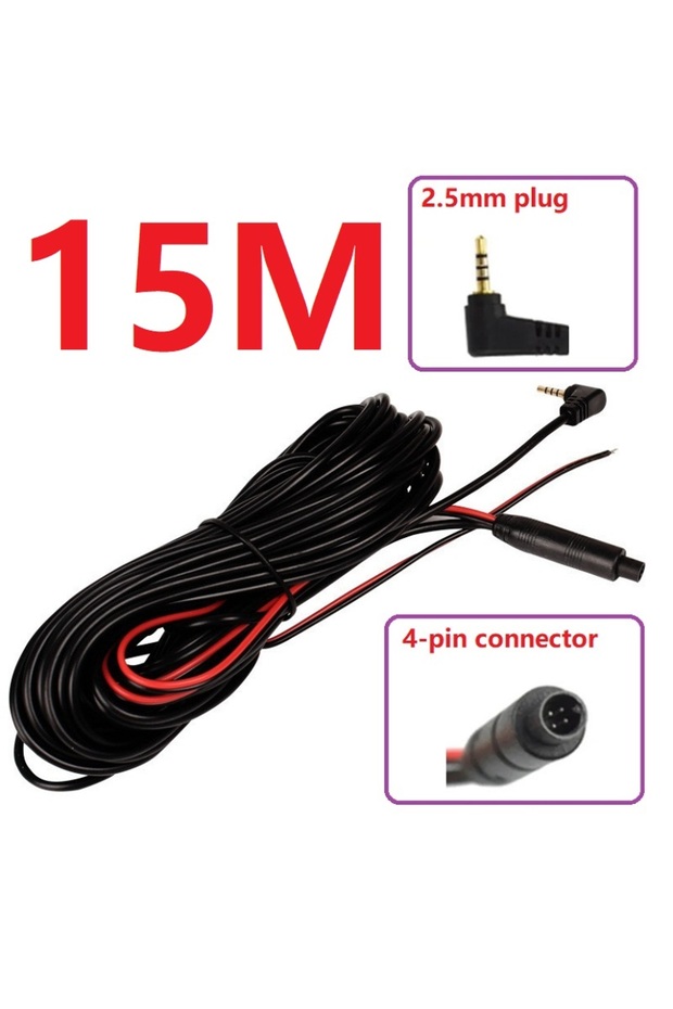15M 10M 12V 24V 4Pin Car DVR Dash Camera Cable Reverse Rear View Parking Video Extension Cable DC 2.