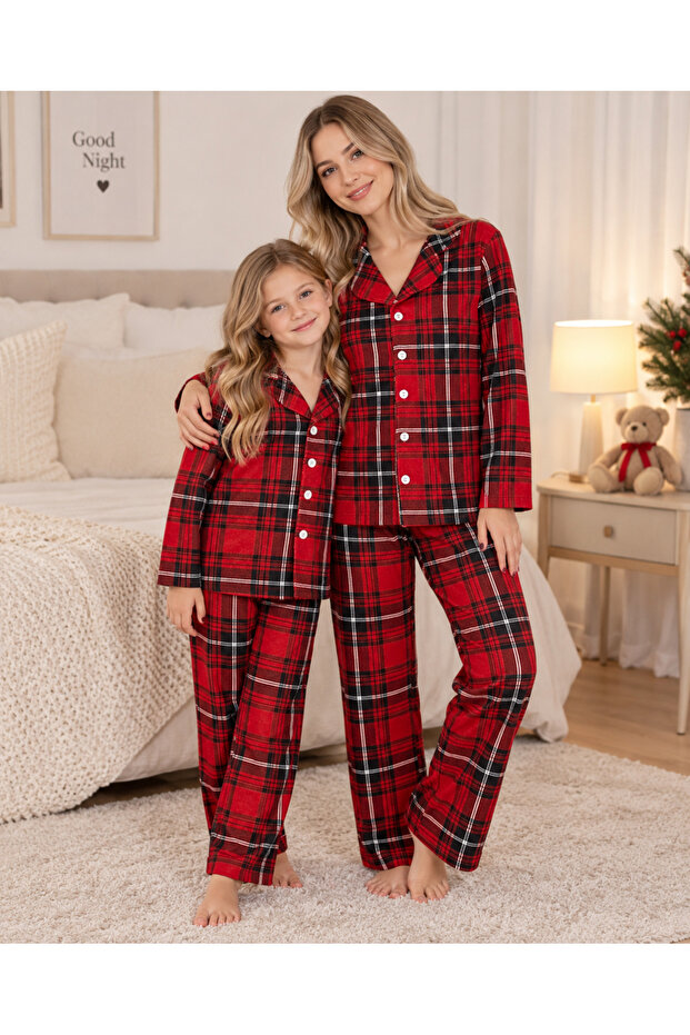 Anne Ki Cotton Soft Plaid Button-Down Long-Sleeve Suede Pajama Set (the Price Is for One Set)
