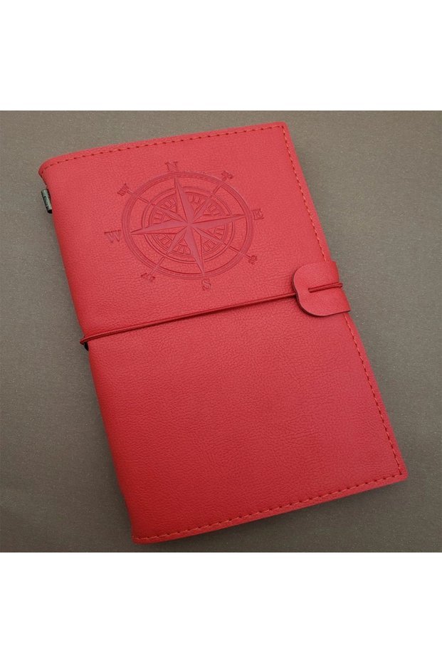 Compass Design Red Leather Notebook