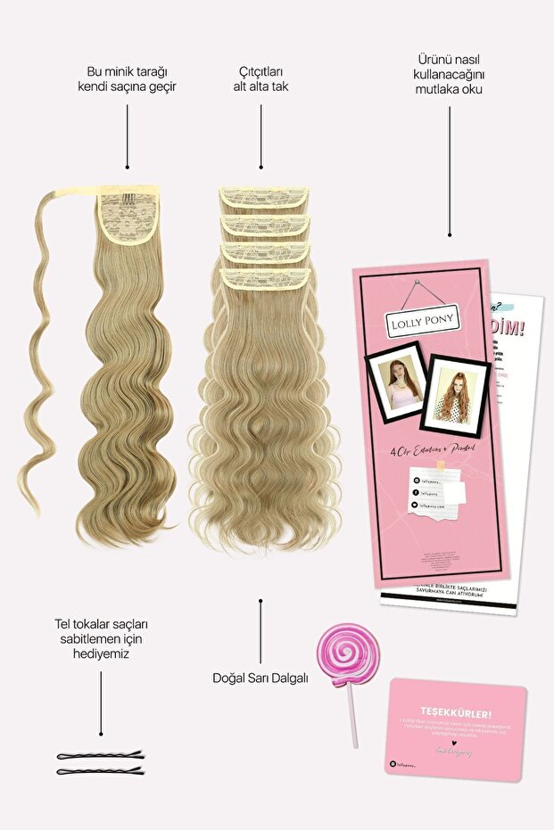 55 cm Fiber Wavy 4 Snap Ponytail Set Natural Yellow