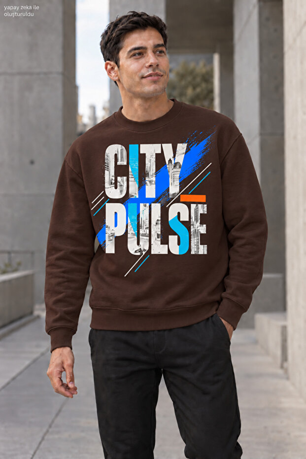 Men's City Pulse Written Crew Neck Casual Regular Fit Sweatshirt
