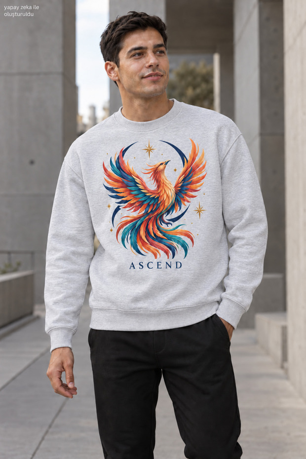 Men's Emerald Phoenix Printed Crew Neck Casual Regular Fit Sweatshirt