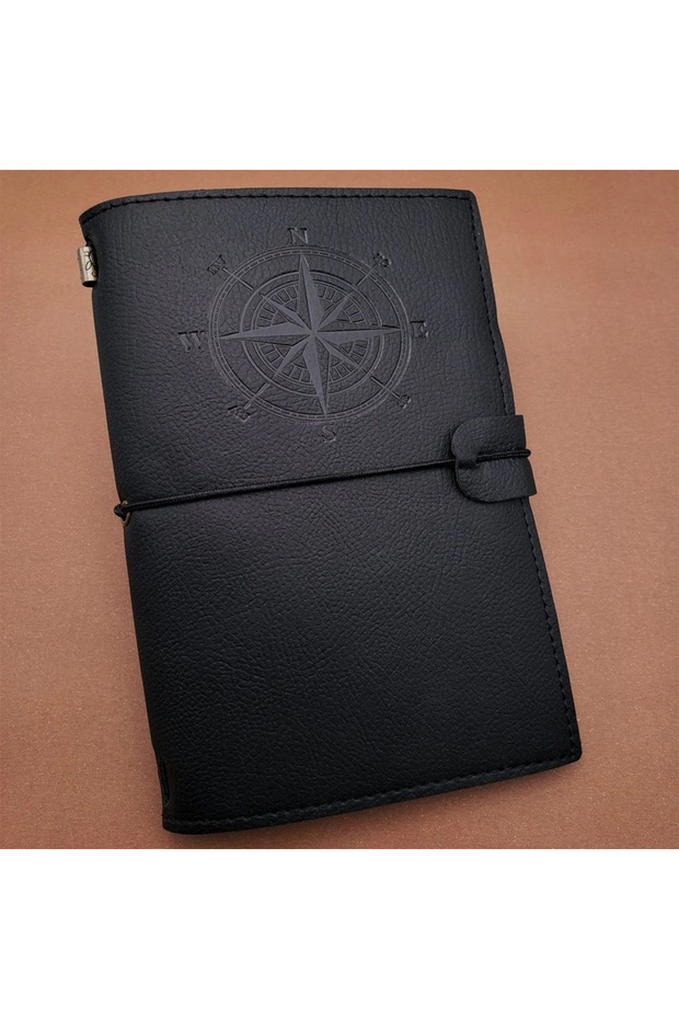 Black Leather Compass Notebook
