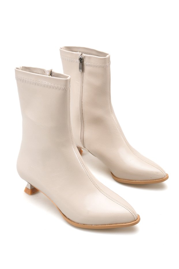 Lyra Gioia Women's Heeled Boots 0012600 Beige Wrinkled Patent Leather