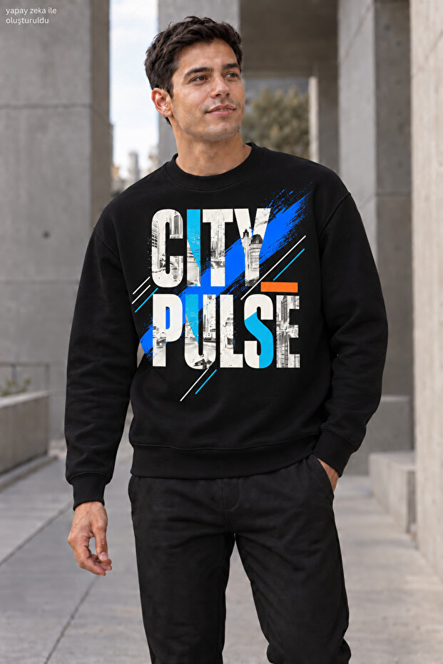 Men's City Pulse Written Crew Neck Casual Regular Fit Sweatshirt