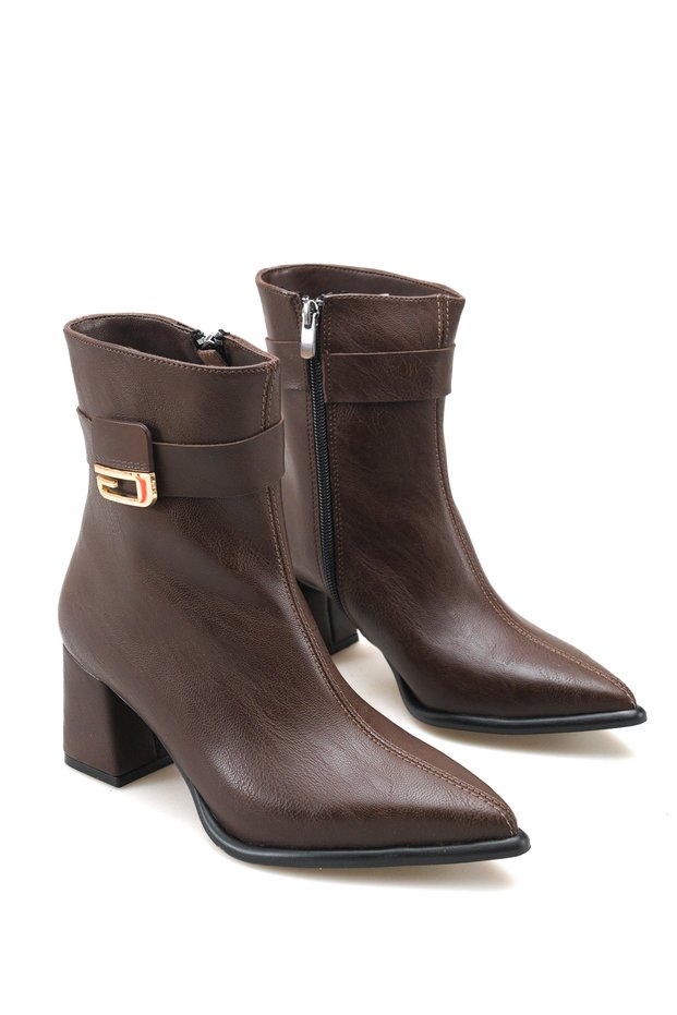 Aurora Flora Women's Pointed Toe Heeled Boots 0012021 Brown Skin