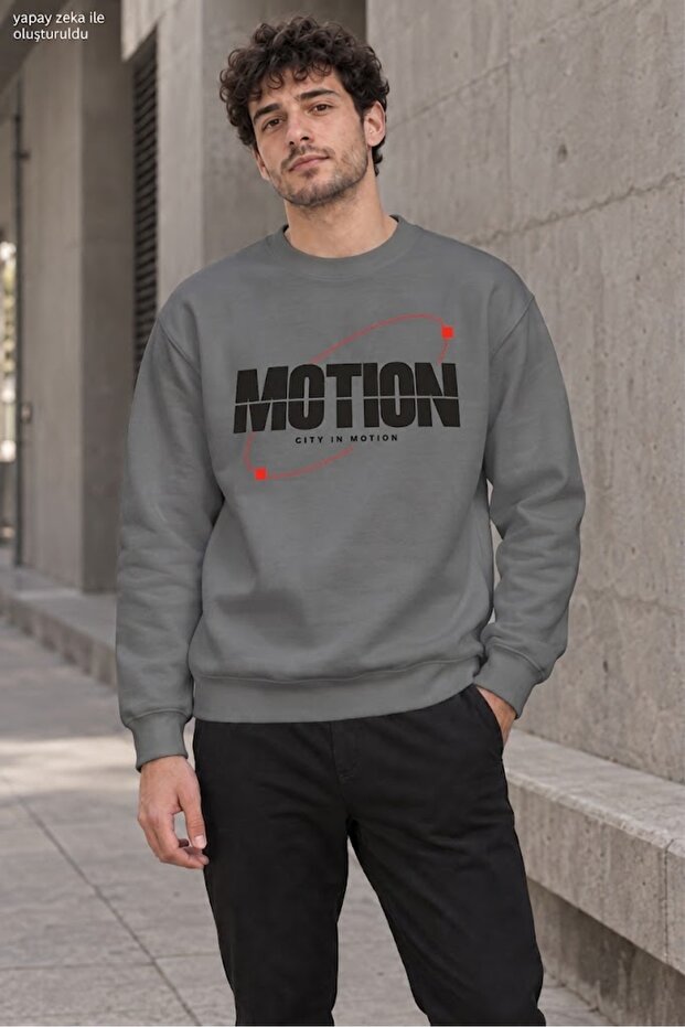 Men's Motion City in Motion Written Crew Neck Casual Regular Fit Sweatshirt