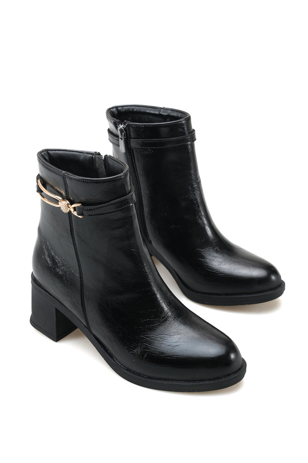 Celeste Mia Women's Heeled Boots 0012035 Black Wrinkled Patent Leather