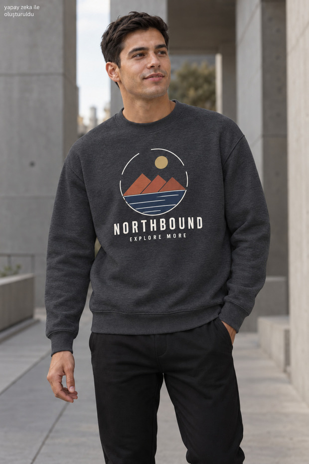 Men's Northbound Explore More Written Crew Neck Casual Regular Fit Sweatshirt