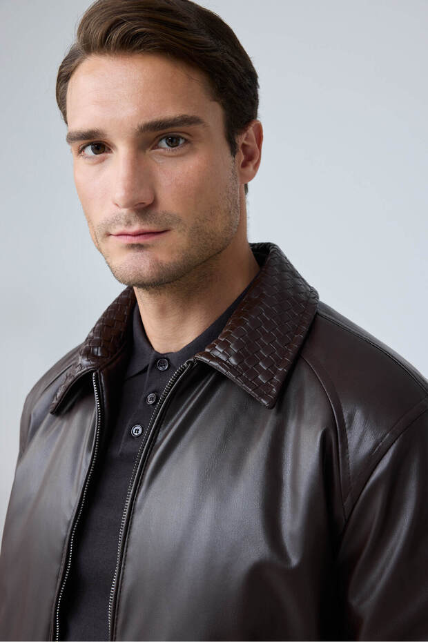 Men's Premium Leather Coat Jacket Brown 4338Dngr