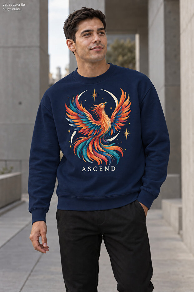 Men's Emerald Phoenix Printed Crew Neck Casual Regular Fit Sweatshirt