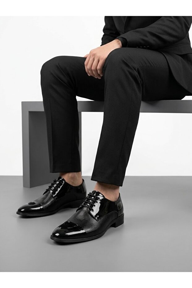 Men's Black Patent Leather Genuine Leather Suit Grooming Classic Shoes