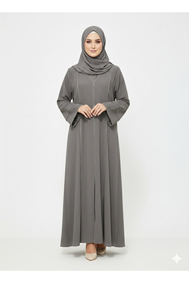 Rizqé Slate Grey Minimalist Modest Structured Panel Abaya
