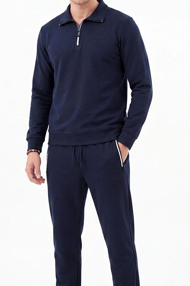 Men's Polo Collar Half-Zip Knit Sweater Set