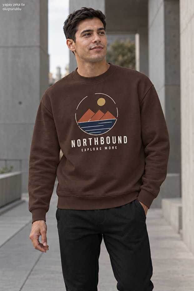 Men's Northbound Explore More Written Crew Neck Casual Regular Fit Sweatshirt