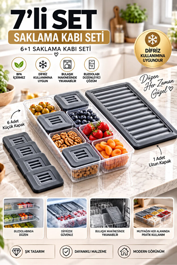 14 Piece 7 Compartment Breakfast Set with Airtight Lids - Multi Storage Container Breakfast Set