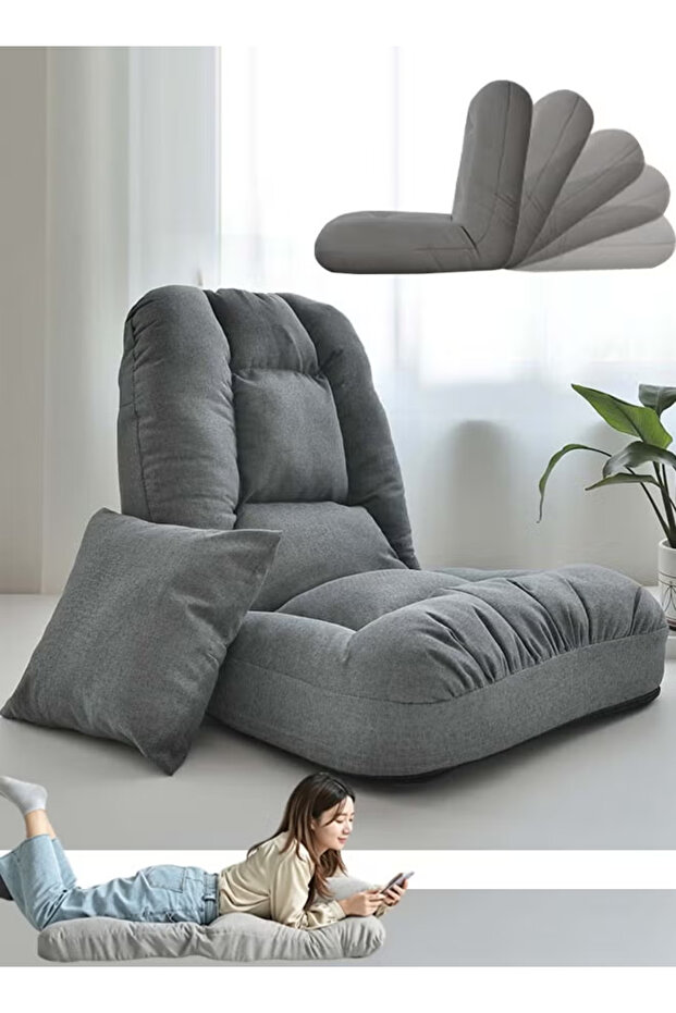Folding Floor Chair,Lounge Sofa,Lazy Sofa,Folding single-back sofa cushion,Multi Angle Adjustment Padded Sleeper Bed, White