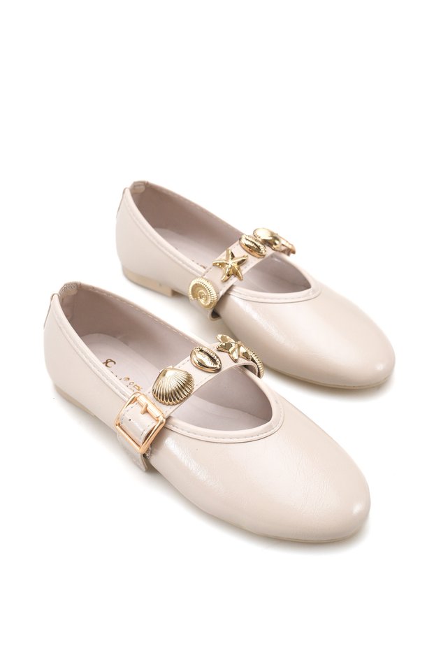 Larissa Gala Women's Ballerinas 0012602 Beige Wrinkled Patent Leather