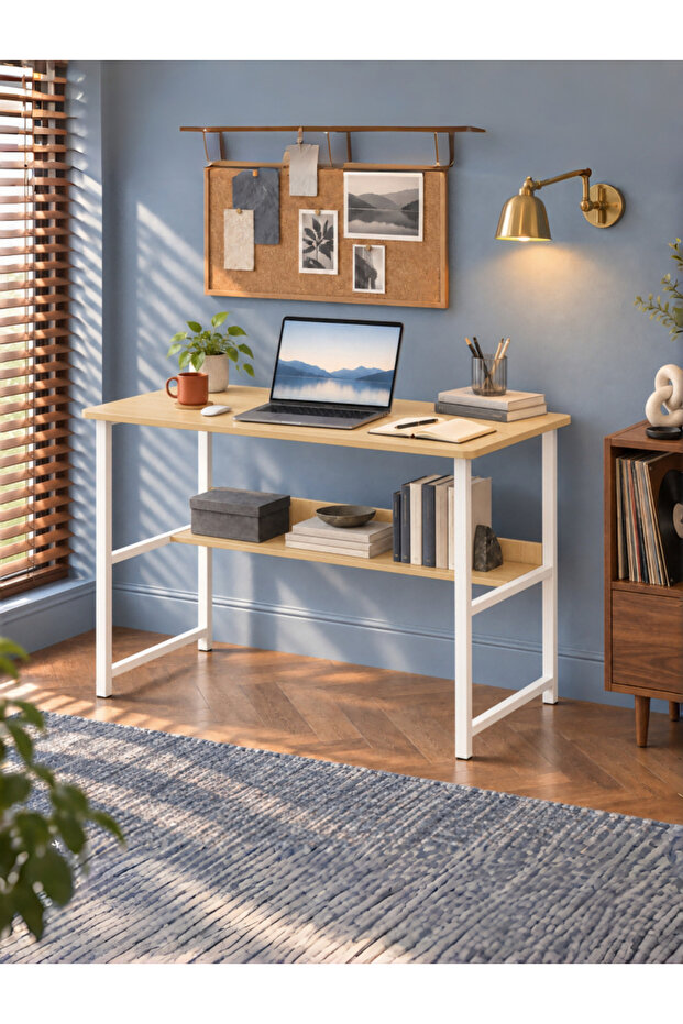 Computer Desk with Shelf, Sturdy Steel Office Table & Gaming Desk, Rounded Corner Design, Scratch Resistant Waterproof Top