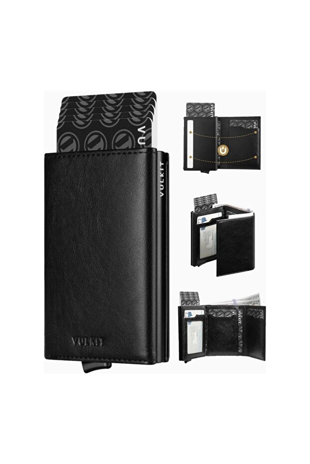 Rfid Protected Leather Pop-Up Men's Card Holder Wallet