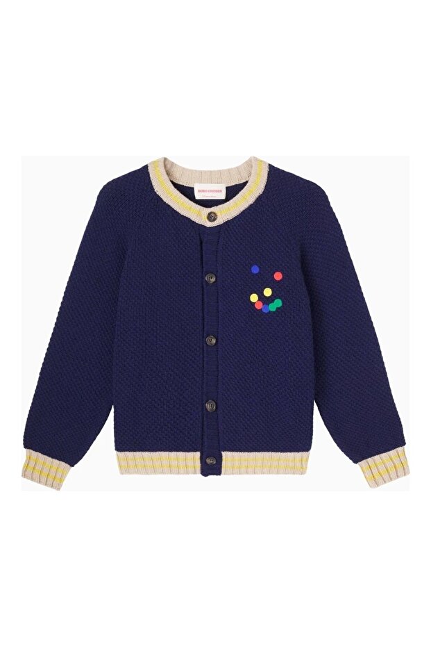 Buttoned Cotton Cardigan Blue Multicolor for Children