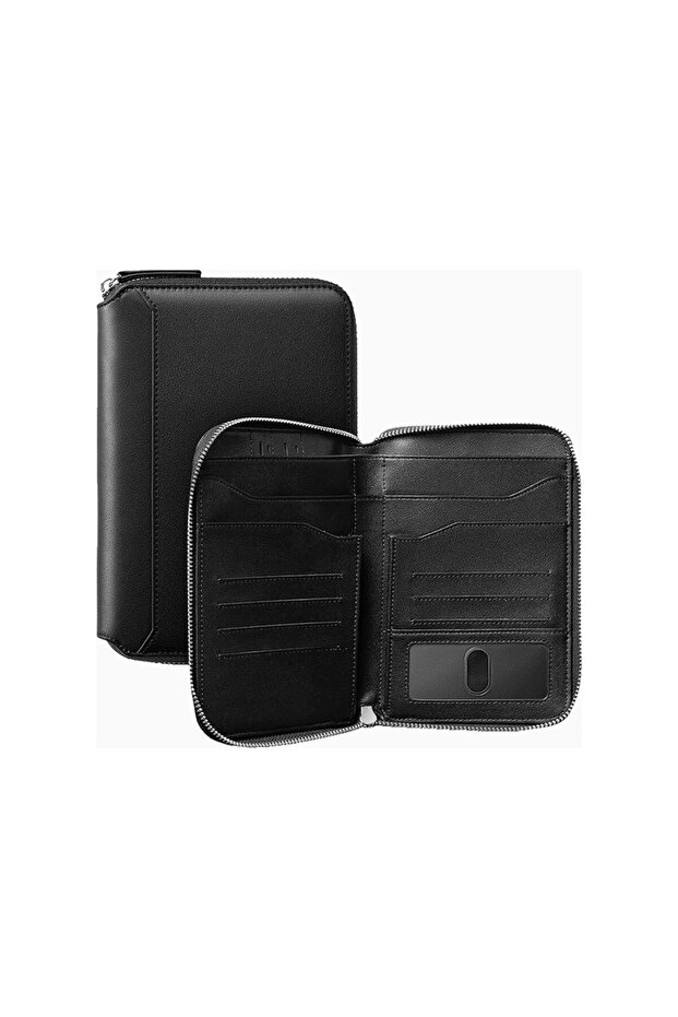 Rfid Protected Leather Zippered Unisex Family Passport Wallet
